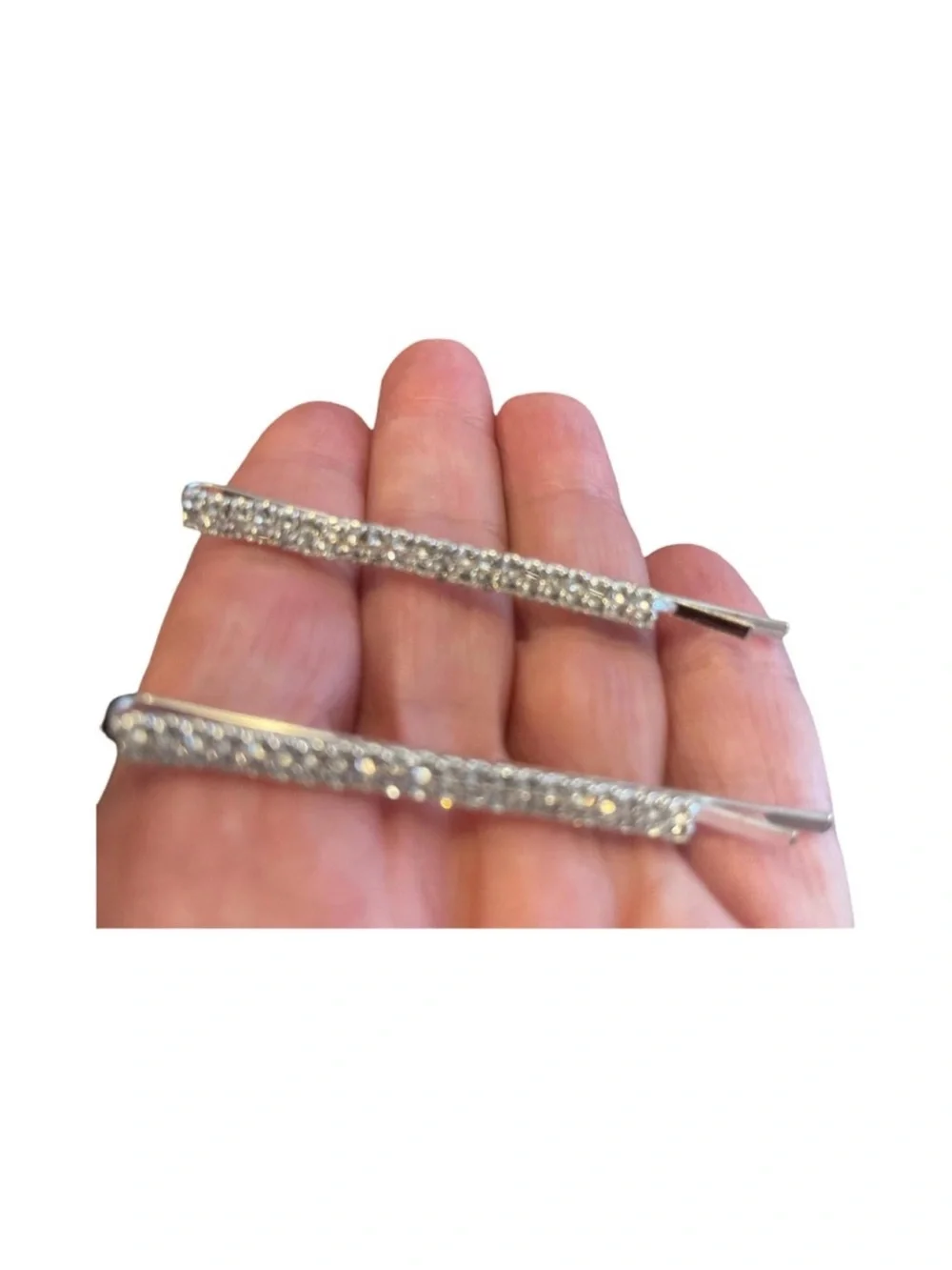 Crystal-Embellished Silver Bar Hair Pins - Sparkling Silver FINAL PRICE DROP